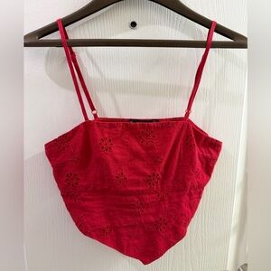 Hesperus Red Eyelet Handkerchief Hem Crop Top